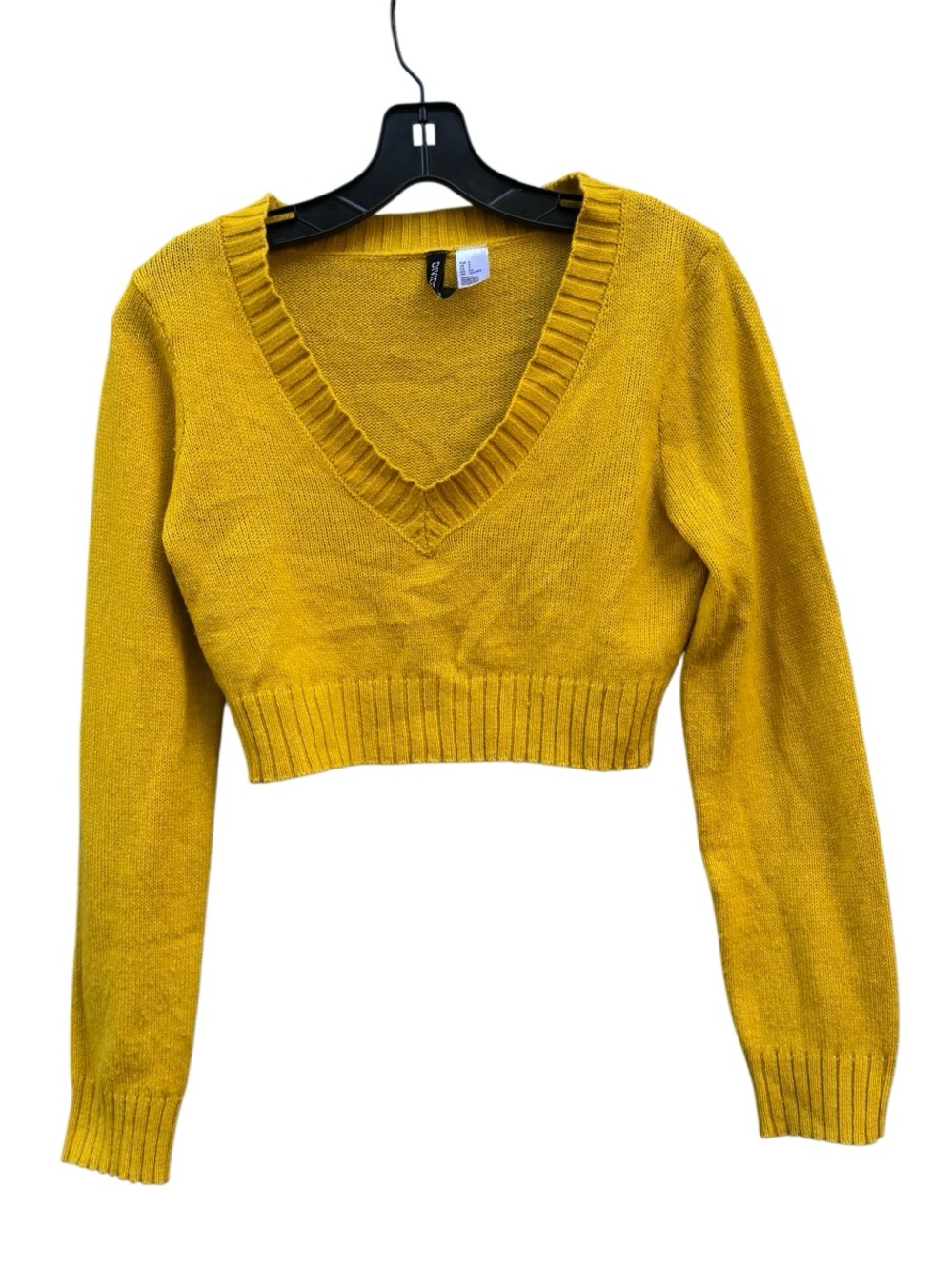 Divided by H&M Women's V Neck Crop Sweater Top in Mustard Yellow Size Small